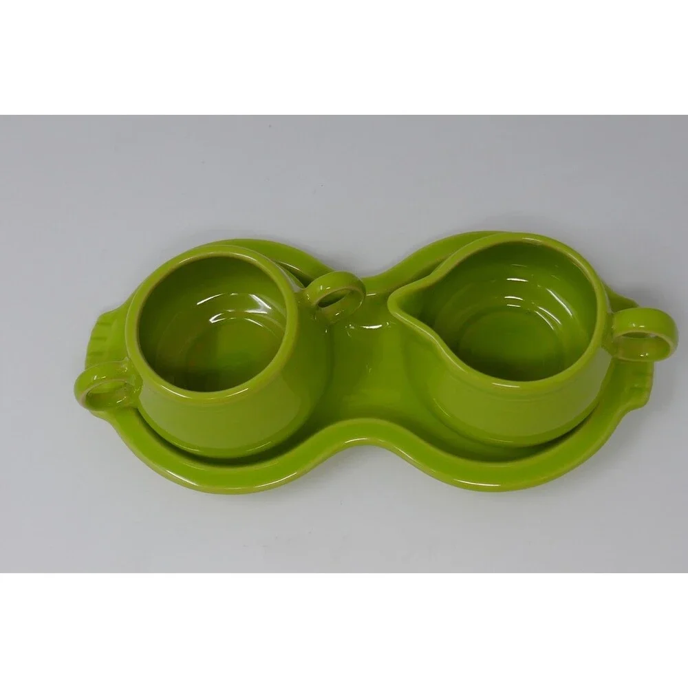 Fiesta Lemongrass 3 Piece Open Sugar Bowl & Creamer Tray Set USA